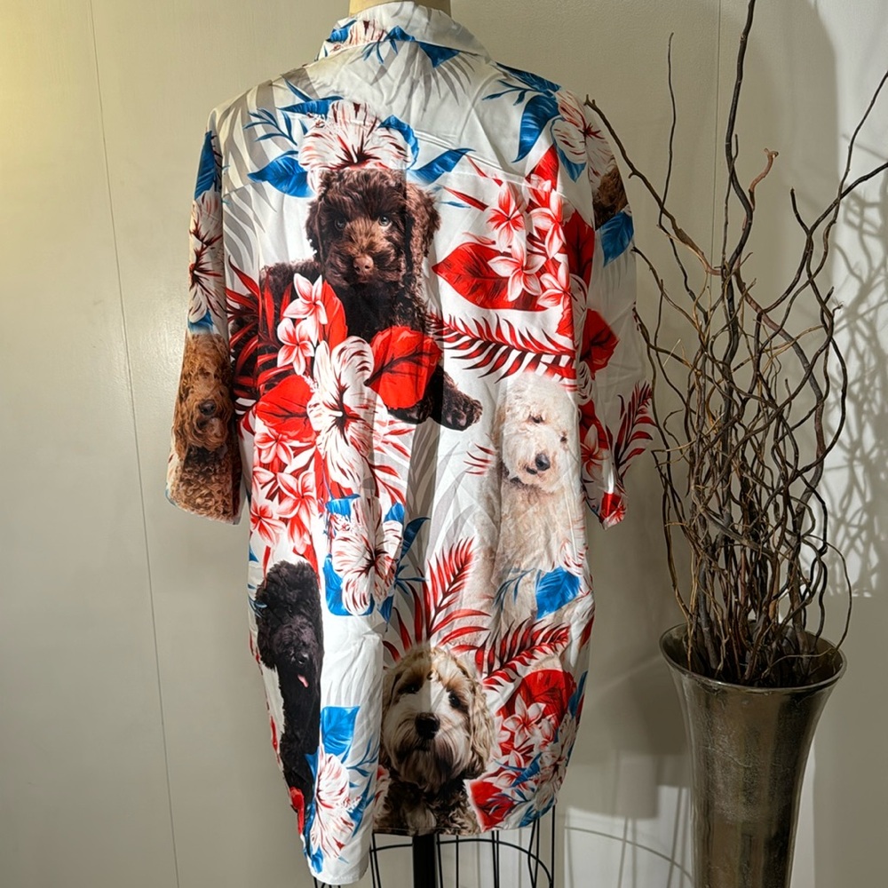 Tropical & Novelty Button Shirt with Chocolate Labtadoodle - Picture 4 of 5
